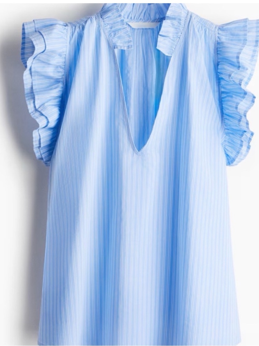 H&M Blue Stripe Ruffle Sleeve Women’s Flutter Top | Size L |